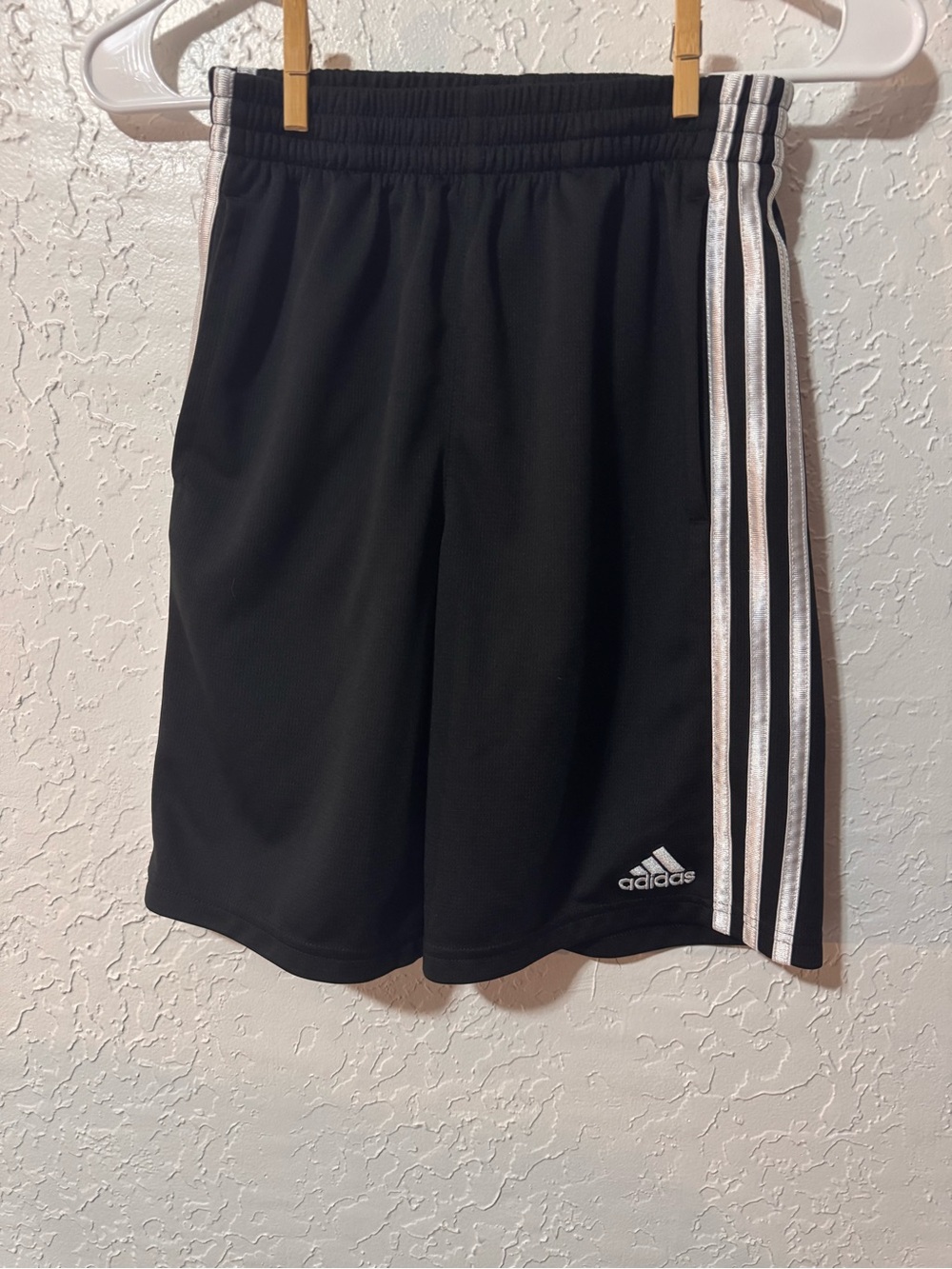 Adidas Athletic Shorts Youth Black/White Stripes Soccer Basketball